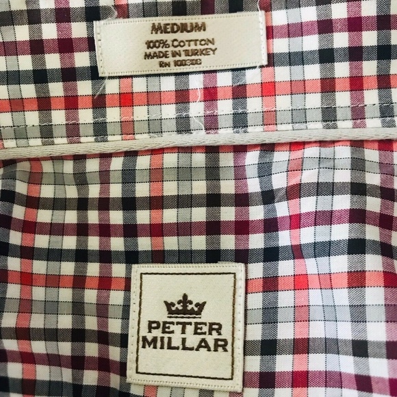 Peter Millar | Button Front Dress Check Shirt Medium Red Striped Button Cuff - Picture 9 of 9